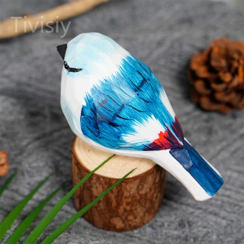 Hand Carved Wooden Blue Jay Ornament